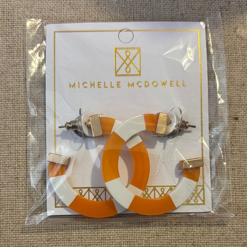 Michelle McDowell Orange and White Hoop Earrings Go Vols!